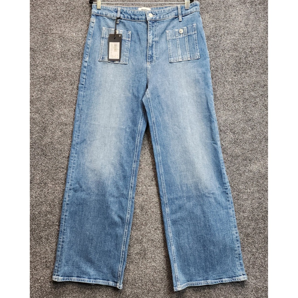 NWT Paige Anessa Women High Rise Wide Leg Seamed Patch Pocket Jeans Size 32